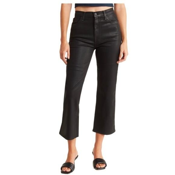 Hudson Noa High Rise Coated Straight Crop Jeans Black Stellar Wash Sz 27 - Picture 1 of 9
